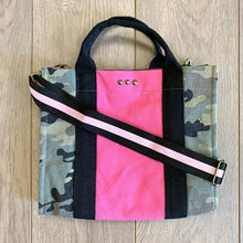 Load image into Gallery viewer, Zoey Canvas Crossbody Tote - Camo with Pink Stripe