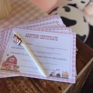 Pink Plaid Farm Adoption Certificate