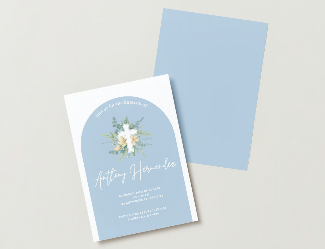 Light Blue Arch Baptism Invitation