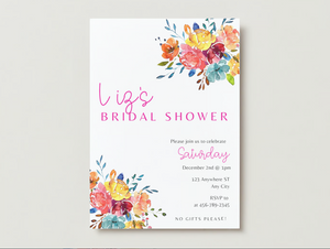 Bright Watercolor Bridal Shower Invitation