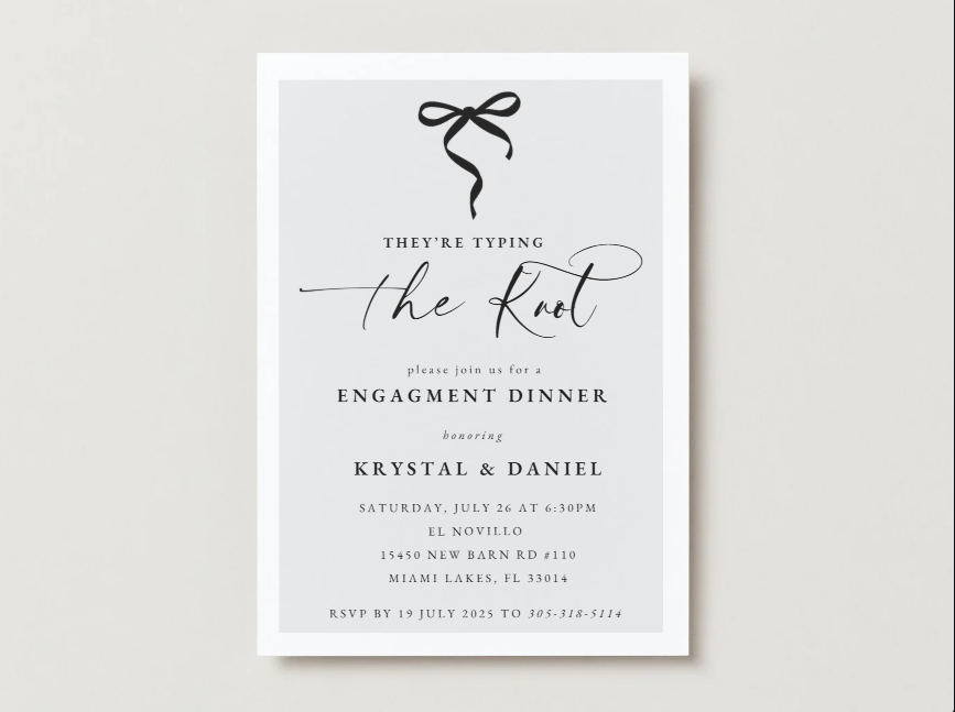 Black Bow Coquette Engagement Invitation