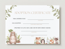 Load image into Gallery viewer, Forest Aniaml Adoption Certificate
