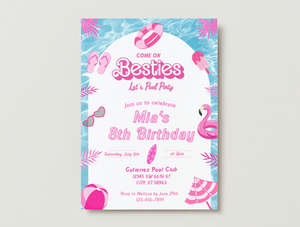 Barbie Pool Party Birthday Invitation