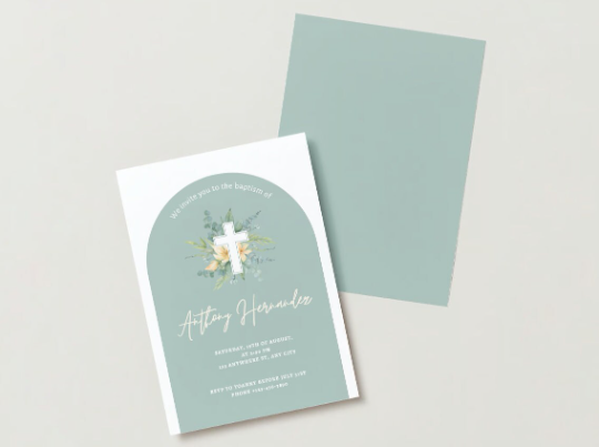 Greenery Arch Baptism Invitation