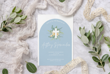 Load image into Gallery viewer, Light Blue Arch Baptism Invitation
